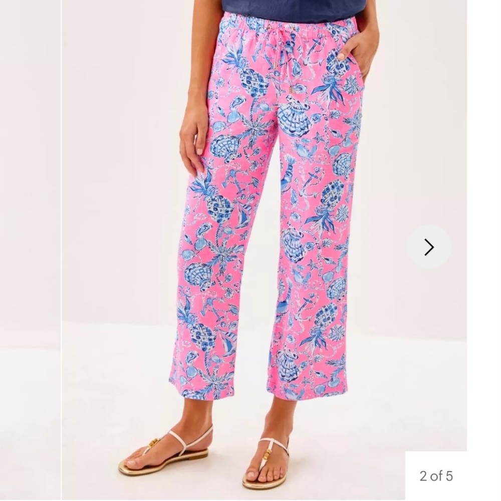 Lilly Pulitzer 27" Brawley Linen Crop Pant. Size: XXL in Rousseau Pink